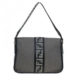 Pre Owned Fendi Black Canvas Borsa Tape Shoulder Bag