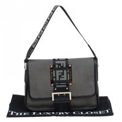 Pre Owned Fendi Black Canvas Borsa Tape Shoulder Bag