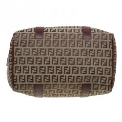 Pre Owned Fendi Brown Zucchino Canvas Bauletto Boston Bag