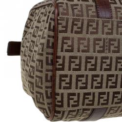 Pre Owned Fendi Brown Zucchino Canvas Bauletto Boston Bag