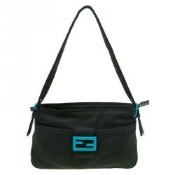 Fendi Dark Green Felt Baguette Shoulder Bag
