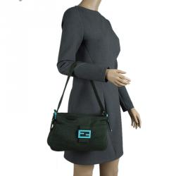 Fendi Dark Green Felt Baguette Shoulder Bag