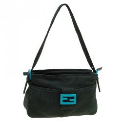 Fendi Dark Green Felt Baguette Shoulder Bag