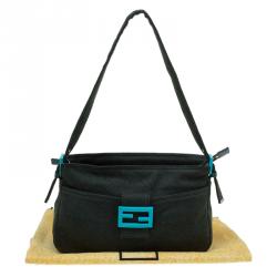 Fendi Dark Green Felt Baguette Shoulder Bag