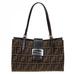 Pre Owned Fendi Tobacco Canvas Shoulder Tote