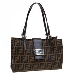 Pre Owned Fendi Tobacco Canvas Shoulder Tote