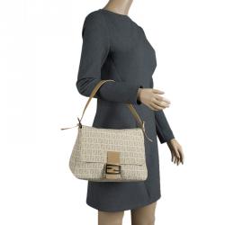 Pre Owned Fendi Beige Zucchino Canvas Mama Forever Shoulder Bag