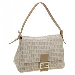 Pre Owned Fendi Beige Zucchino Canvas Mama Forever Shoulder Bag