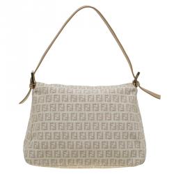 Pre Owned Fendi Beige Zucchino Canvas Mama Forever Shoulder Bag
