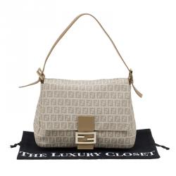 Pre Owned Fendi Beige Zucchino Canvas Mama Forever Shoulder Bag