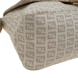 Pre Owned Fendi Beige Zucchino Canvas Mama Forever Shoulder Bag