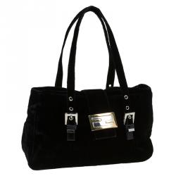 Pre Owned Fendi Black Velvet Long Baguette Shoulder Bag