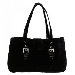 Pre Owned Fendi Black Velvet Long Baguette Shoulder Bag