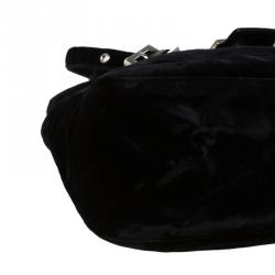 Pre Owned Fendi Black Velvet Long Baguette Shoulder Bag