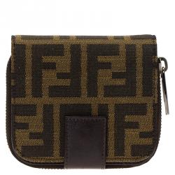 Pre Owned Fendi Tobacco Zucca Canvas Zip Around Compact Wallet