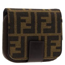 Pre Owned Fendi Tobacco Zucca Canvas Zip Around Compact Wallet