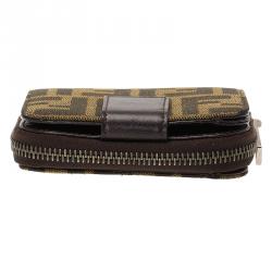 Pre Owned Fendi Tobacco Zucca Canvas Zip Around Compact Wallet