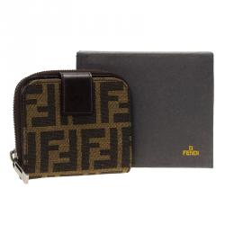 Pre Owned Fendi Tobacco Zucca Canvas Zip Around Compact Wallet