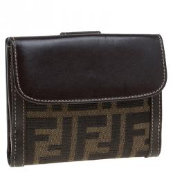 Pre Owned Fendi Brown Zucca Canvas and Leather Compact Wallet