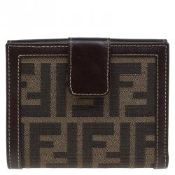 Pre Owned Fendi Brown Zucca Canvas and Leather Compact Wallet