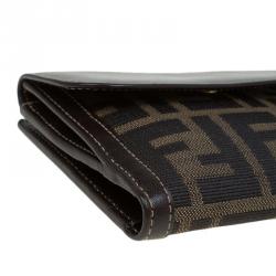Pre Owned Fendi Brown Zucca Canvas and Leather Compact Wallet