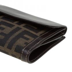 Pre Owned Fendi Brown Zucca Canvas and Leather Compact Wallet