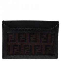 Pre Owned Fendi Brown Zucchino Canvas and Leather Card Holder