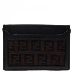 Pre Owned Fendi Brown Zucchino Canvas and Leather Card Holder