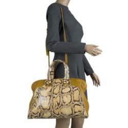 Pre Owned Fendi Yellow Honey Python Leather Large Chameleon Satchel
