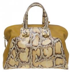 Pre Owned Fendi Yellow Honey Python Leather Large Chameleon Satchel