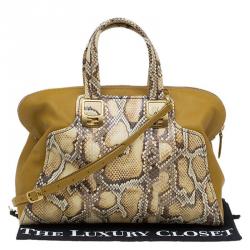 Pre Owned Fendi Yellow Honey Python Leather Large Chameleon Satchel