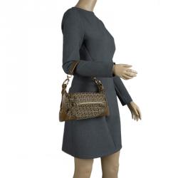 Pre Owned Fendi Tobacco Zucchino Canvas and Leather Front Pocket Shoulder Bag