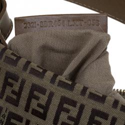 Pre Owned Fendi Tobacco Zucchino Canvas and Leather Front Pocket Shoulder Bag