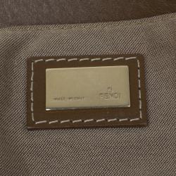 Pre Owned Fendi Tobacco Zucchino Canvas and Leather Front Pocket Shoulder Bag