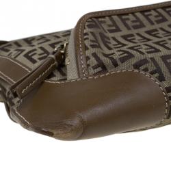 Pre Owned Fendi Tobacco Zucchino Canvas and Leather Front Pocket Shoulder Bag