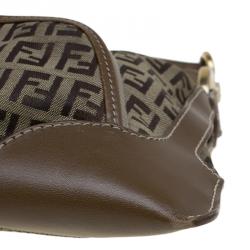 Pre Owned Fendi Tobacco Zucchino Canvas and Leather Front Pocket Shoulder Bag