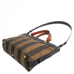 Pre Owned Fendi Tobacco/Black Pequin Stripe Canvas Tote