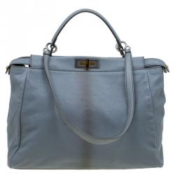 Pre Owned Fendi Grey Leather Python Lined Large Peekaboo Top Handle Bag