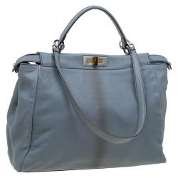 Pre Owned Fendi Grey Leather Python Lined Large Peekaboo Top Handle Bag