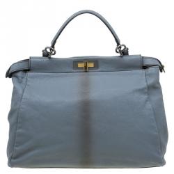 Pre Owned Fendi Grey Leather Python Lined Large Peekaboo Top Handle Bag