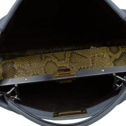 Pre Owned Fendi Grey Leather Python Lined Large Peekaboo Top Handle Bag