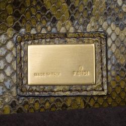 Pre Owned Fendi Grey Leather Python Lined Large Peekaboo Top Handle Bag