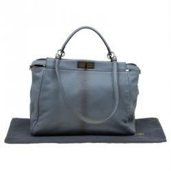 Pre Owned Fendi Grey Leather Python Lined Large Peekaboo Top Handle Bag