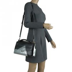 Pre Owned Fendi Black/Silver Textured Leather Small Color Block Demi Jour Shoulder Bag