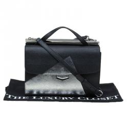 Pre Owned Fendi Black/Silver Textured Leather Small Color Block Demi Jour Shoulder Bag