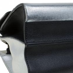 Pre Owned Fendi Black/Silver Textured Leather Small Color Block Demi Jour Shoulder Bag