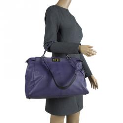 Pre Owned Fendi Purple Leather Large Peekaboo Top Handle Bag