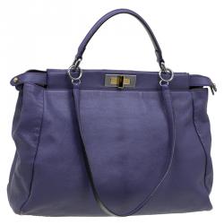 Pre Owned Fendi Purple Leather Large Peekaboo Top Handle Bag