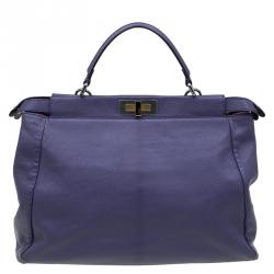 Pre Owned Fendi Purple Leather Large Peekaboo Top Handle Bag