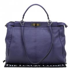 Pre Owned Fendi Purple Leather Large Peekaboo Top Handle Bag